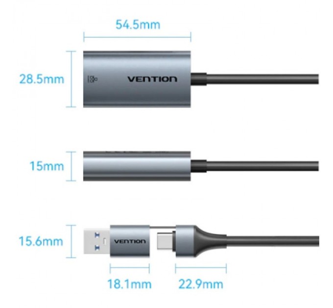 Перехідник USB-C to RJ45 Ethernet 1000Mbps gray VENTION (CFQHB)