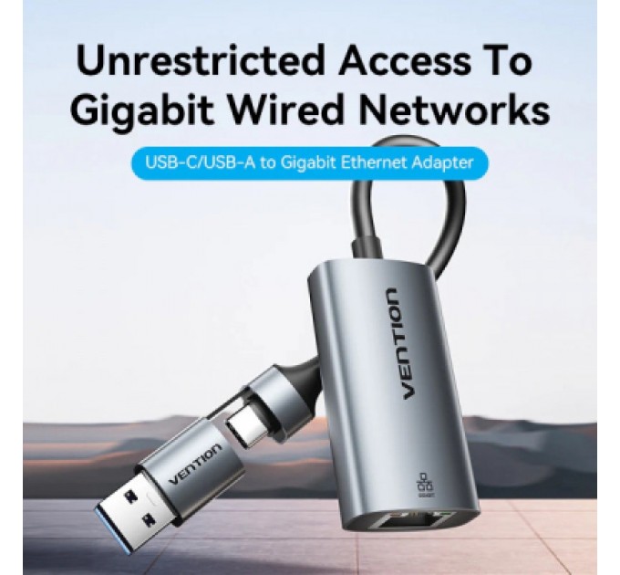 Перехідник USB-C to RJ45 Ethernet 1000Mbps gray VENTION (CFQHB)