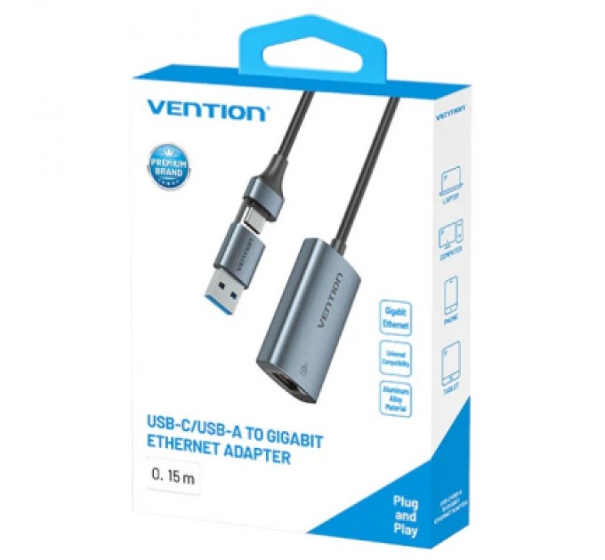 Перехідник USB-C to RJ45 Ethernet 1000Mbps gray VENTION (CFQHB)