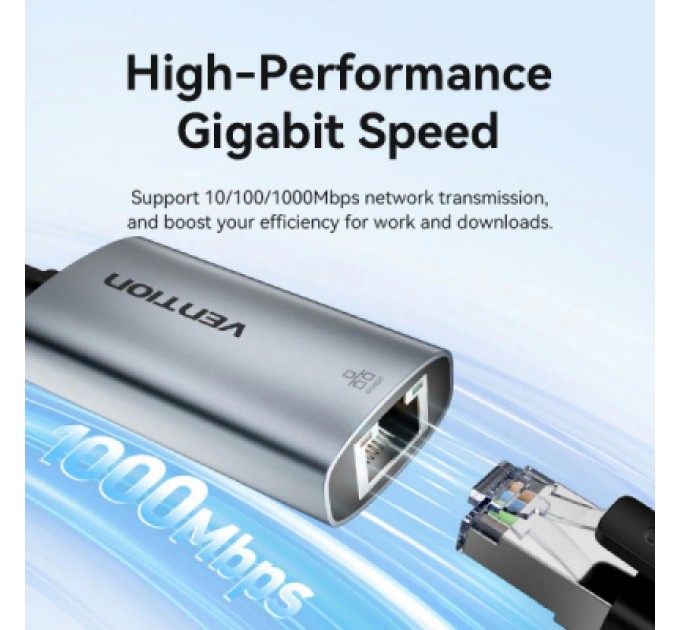 Перехідник USB-C to RJ45 Ethernet 1000Mbps black VENTION (CFPHB)