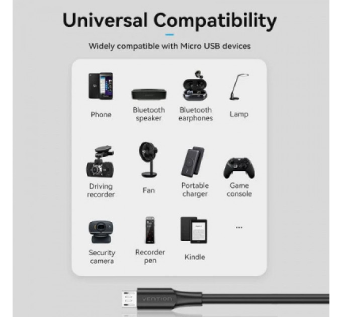 Дата кабель USB 2.0 AM to Micro 5P 1.0m black VENTION (CTIBF)