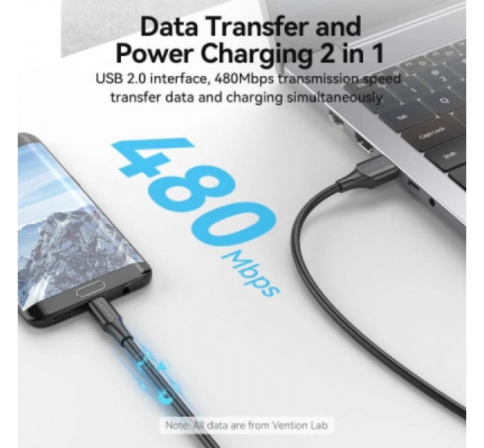 Дата кабель USB 2.0 AM to Micro 5P 1.0m black VENTION (CTIBF)