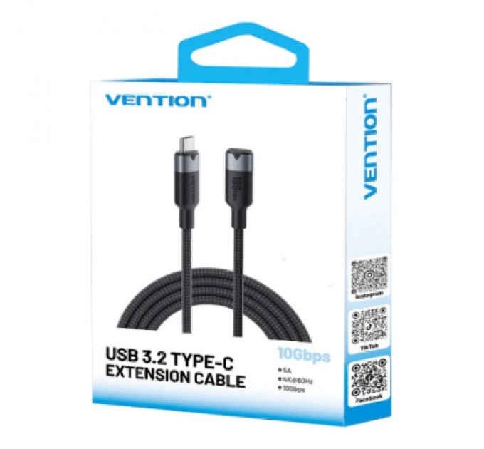 Дата кабель USB-C M/F 1.0m 100W 10Gbps 4K60Hz VENTION (TRFBF)