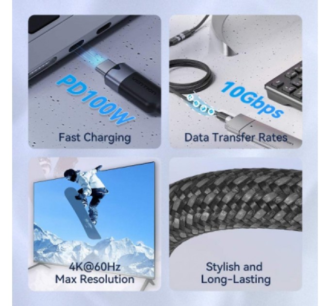 Дата кабель USB-C M/F 1.0m 100W 10Gbps 4K60Hz VENTION (TRFBF)