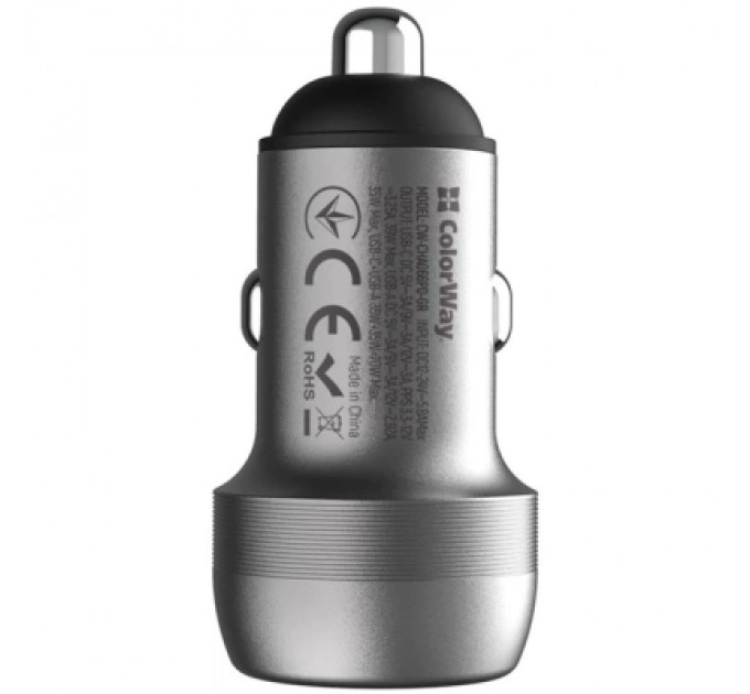 Зарядний пристрій ColorWay USB-C PD35W + USB QC3.0 car adapter (CW-CHA066PD-GR)