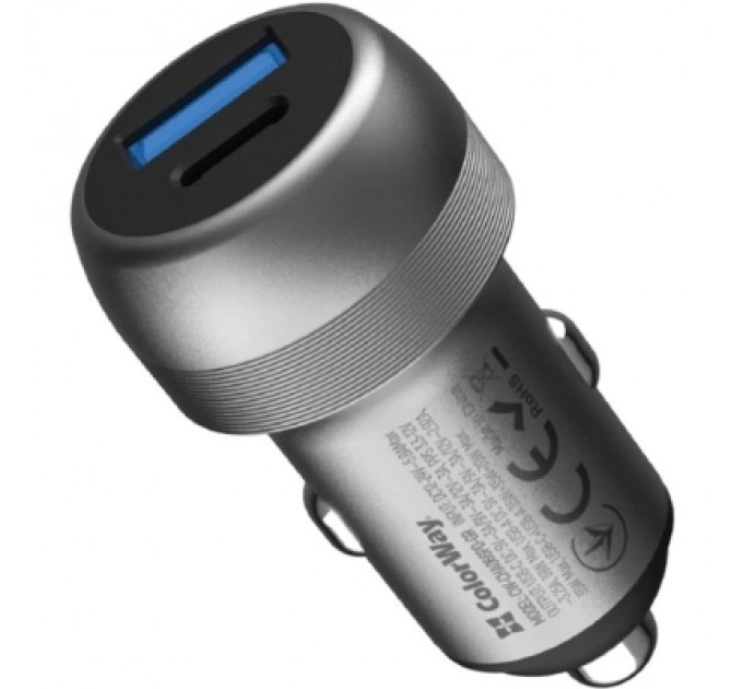 Зарядний пристрій ColorWay USB-C PD35W + USB QC3.0 car adapter (CW-CHA066PD-GR)