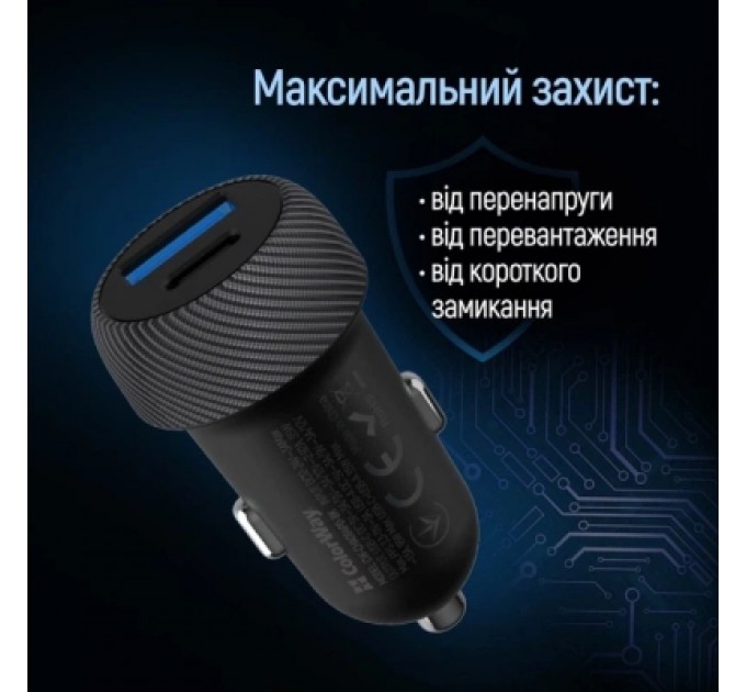 Зарядний пристрій ColorWay USB-C PD35W + USB QC3.0 car adapter (CW-CHA064PD-BK)