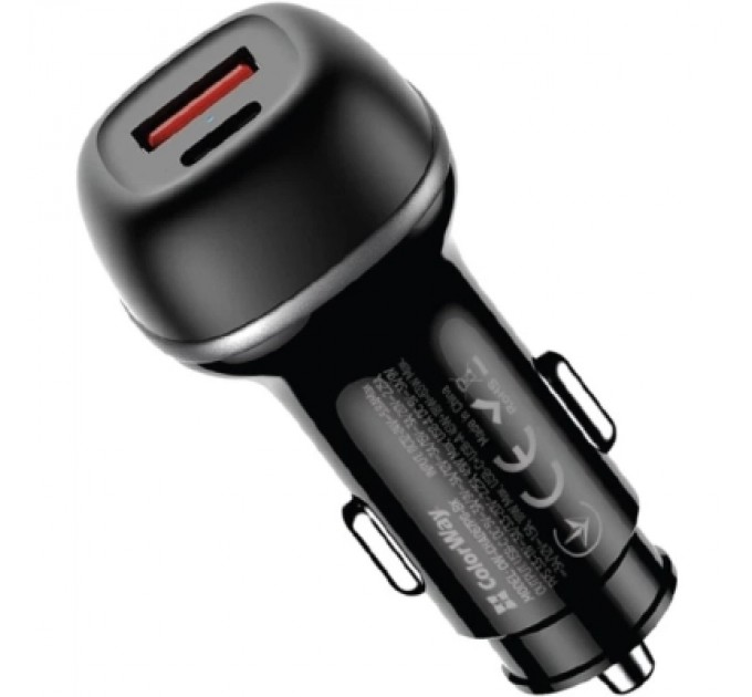 Зарядний пристрій ColorWay USB-C PD45W + USB QC3.0 car adapter (CW-CHA067PD-BK)