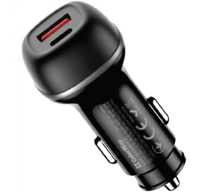 Зарядний пристрій ColorWay USB-C PD65W + USB QC3.0 car adapter (CW-CHA068PD-BK)