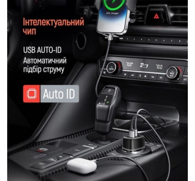 Зарядний пристрій ColorWay USB-C PD65W + USB QC3.0 car adapter (CW-CHA068PD-BK)