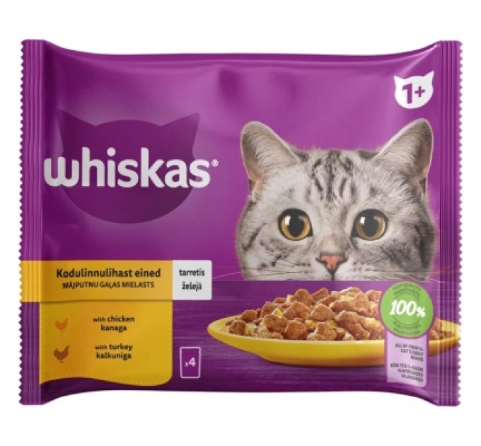 Вологий корм для кішок Whiskas курка, індичка в желе 4х85 г (4770608263676)