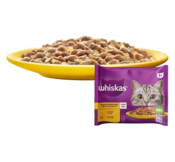 Вологий корм для кішок Whiskas курка, індичка в желе 4х85 г (4770608263676)