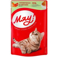 Вологий корм для кішок Мяу! Желе з яловичиною та овочами 85 г (4820269142596)