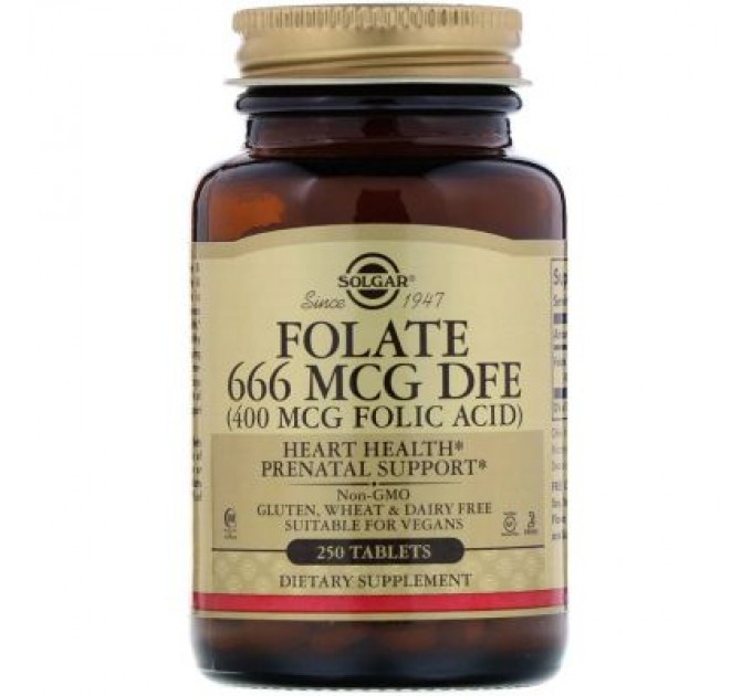 Вітамін Solgar Фолієва кислота (В9), Folic Acid, 400 мкг, 250 таблеток (SOL-01081)