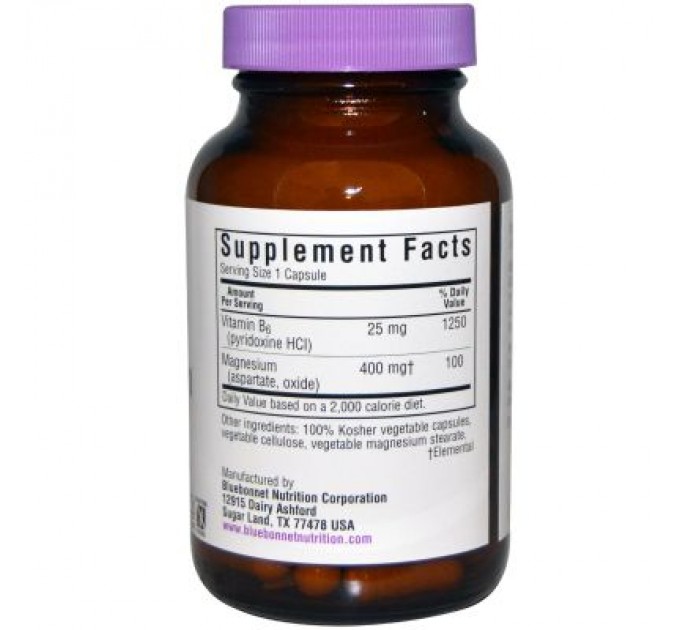 Мінерали Bluebonnet Nutrition Магній + Вітамін В6, 90 гелевих капсул (BLB-00735)