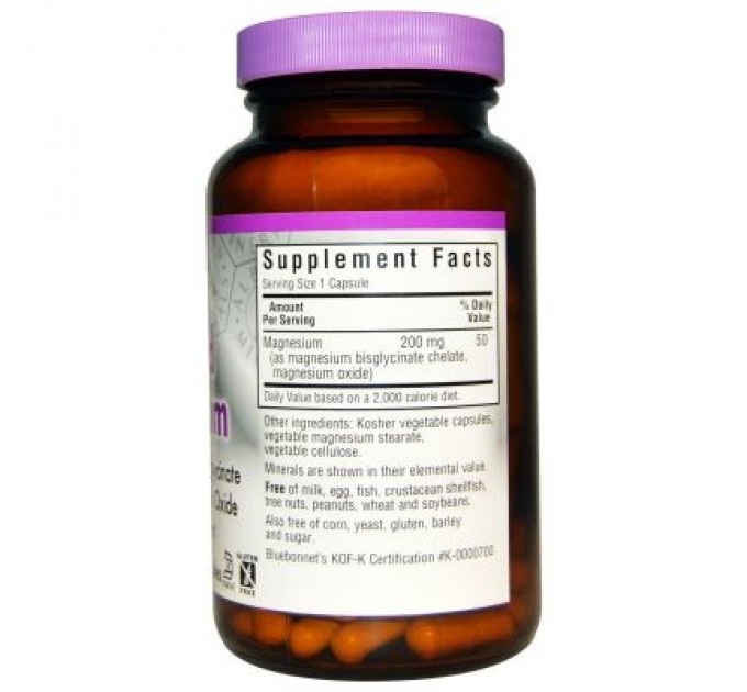 Мінерали Bluebonnet Nutrition Хелатний Буферний Магній 200мг, Albion, 120 гелевих капсул (BLB-00673)