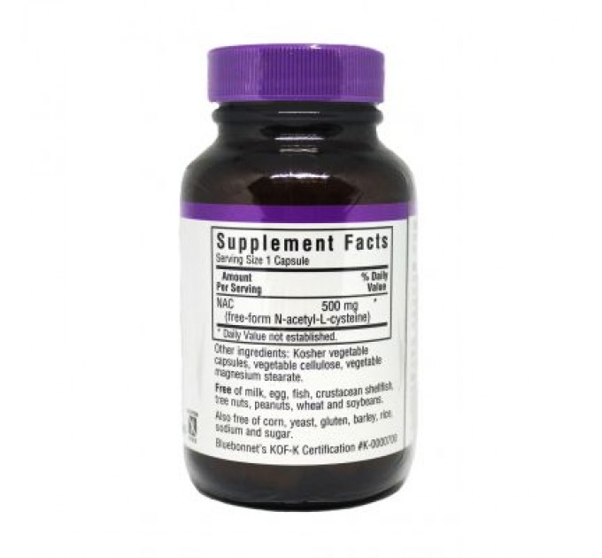 Амінокислота Bluebonnet Nutrition NAC (N-Ацетил-L-Цистеин) 500мг, 30 гелевих капсул (BLB0062)