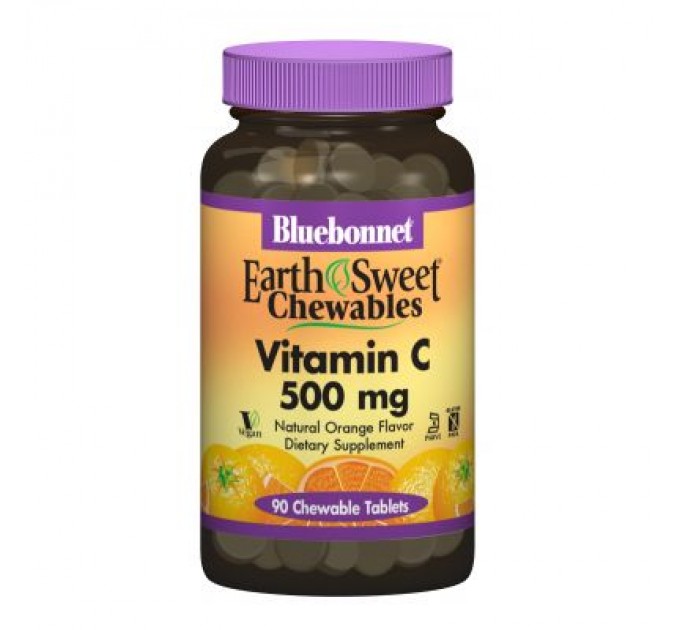 Вітамін Bluebonnet Nutrition Вітамін С, 500мг, Смак Апельсину, Earth Sweet Chewables, 90 (BLB-00505)