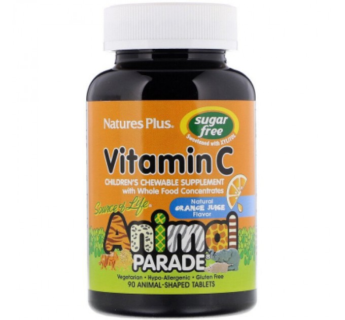 Вітамін Natures Plus Вітамін С для Дітей без Сахара, Смак Апельсину, Animal Parad (NAP-29922)