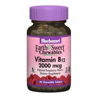 Вітамін Bluebonnet Nutrition Вітамін В12 2000мкг, Смак Малини, Earth Sweet Chewables, 90 (BLB-00436)