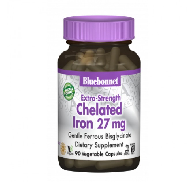 Мінерали Bluebonnet Nutrition Супер Сильне Хелатне Залізо, Albion, 90 гелевих капсул (BLB-00670)
