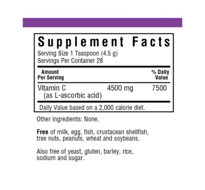 Вітамін Bluebonnet Nutrition Вітамін С в Кристалічній Формі, Vitamin C Crystals, 125 г (BLB0540)