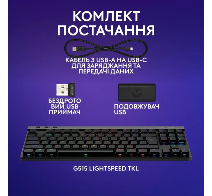 Клавiатура бездротова Logitech G515 Rapid TKL Black (920-013861)