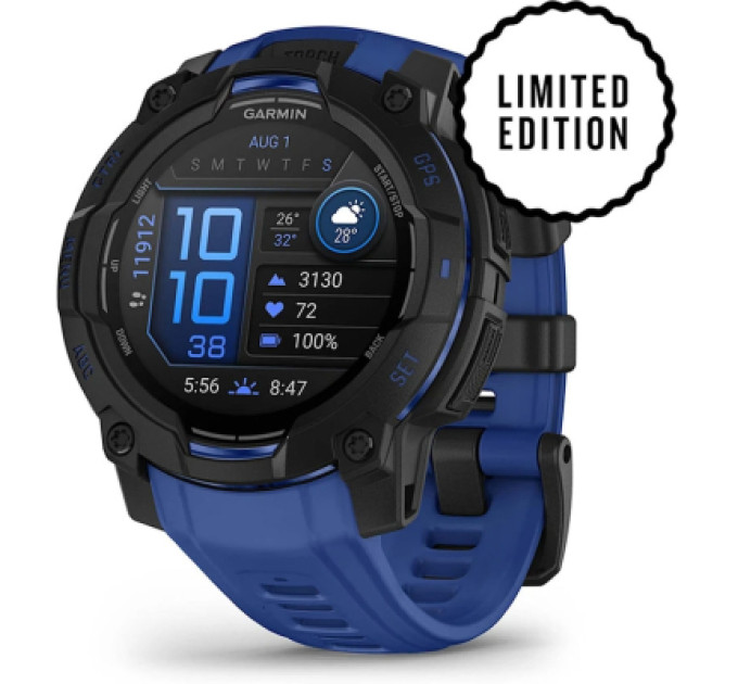 Garmin Смарт-годинник Garmin Instinct 3, 45mm, AMOLED, Black with Bolt Blue Band, GPS смарт-годинник (010-02936-03)