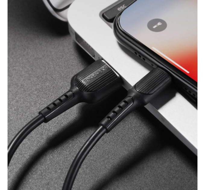 Дата кабель USB 2.0 AM to Lightning 1.0m 2A PVC BX16 black BOROFONE (6957531099512)
