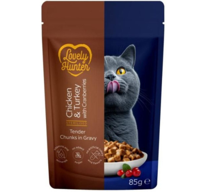 Lovely Hunter Вологий корм для кішок Lovely Hunter Sterilised Adult with Chicken, Turkey and Cranberries 85 г (LHU70473)