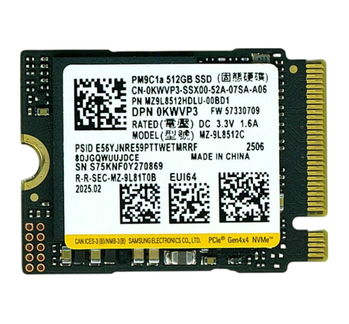 Samsung Накопичувач SSD 512GB Samsung M.2 2230 PCIe 4.0 x4 TLC (MZ-9L8512C)