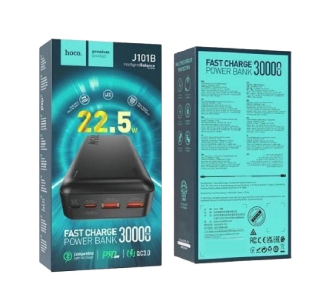 HOCO Батарея універсальна HOCO 30000mAh Astute 22.5W PD QC Black (J101B / 714732)