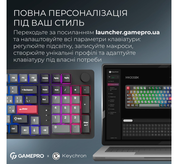 GamePro Клавіатура бездротова GamePro Asgard Drakkar Keychron Super Red Switch Black (MK305BK)