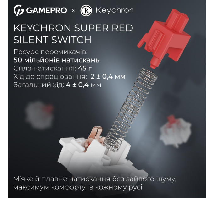 GamePro Клавіатура бездротова GamePro Asgard Drakkar Keychron Super Red Switch Black (MK305BK)