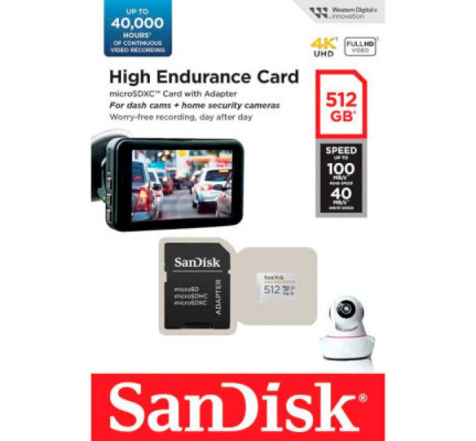 Карта пам'яті SanDisk 512GB microSDXC High Endurance UHS-I U3 V30 + SD adapter (SDSQQNR-512G-GN6IA)