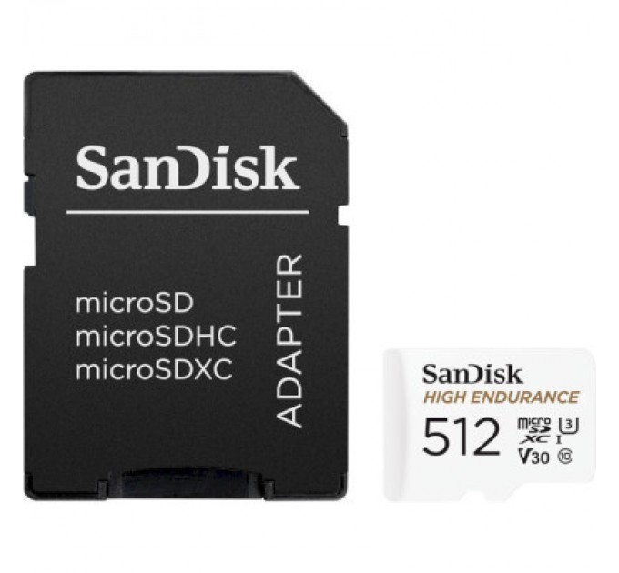 Карта пам'яті SanDisk 512GB microSDXC High Endurance UHS-I U3 V30 + SD adapter (SDSQQNR-512G-GN6IA)