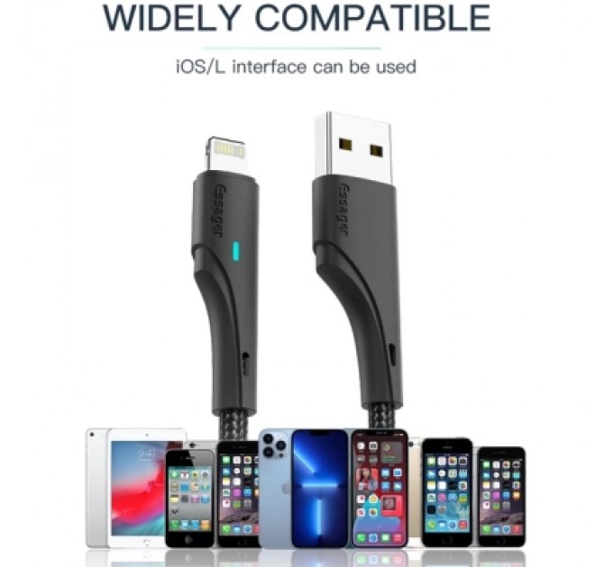 Дата кабель USB 2.0 AM to Micro 5P 1.0m 3A black Essager (EXCM-LS01)