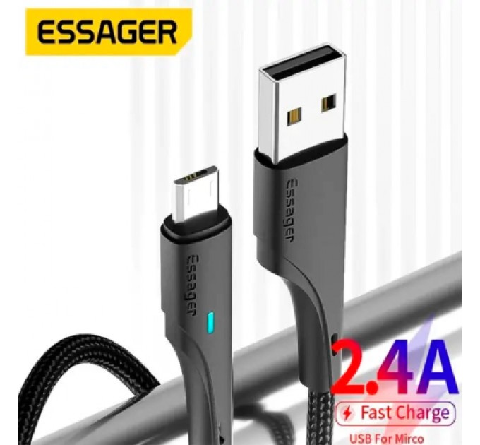 Дата кабель USB 2.0 AM to Micro 5P 1.0m 3A black Essager (EXCM-LS01)