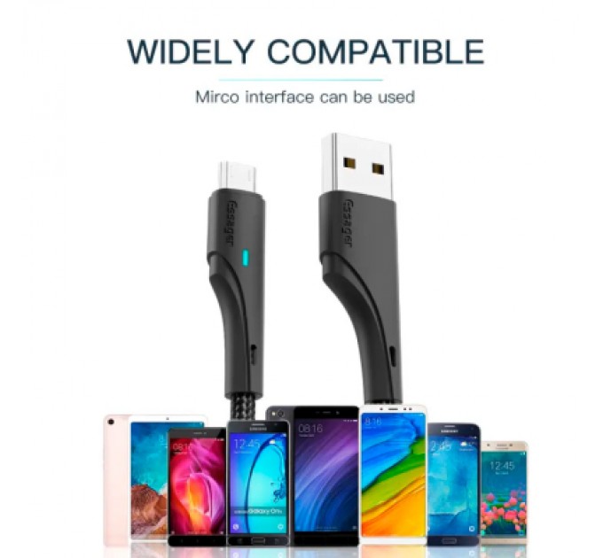 Дата кабель USB 2.0 AM to Micro 5P 1.0m 3A black Essager (EXCM-LS01)