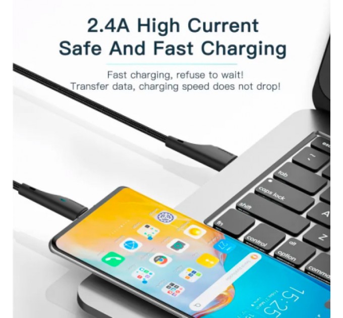 Дата кабель USB 2.0 AM to Micro 5P 1.0m 3A black Essager (EXCM-LS01)