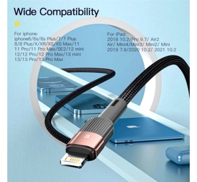 Дата кабель USB 2.0 AM to Lightning 1.0m 2.4A black Essager (EXCL-XC01)