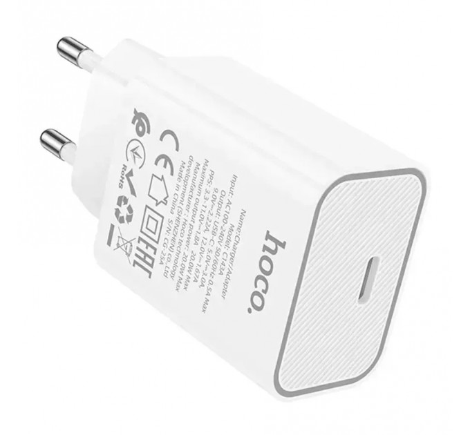 Мережевий зарядний пристрій Hoco C143A (1USB-C, 3А) 20W White (6942007652063)
