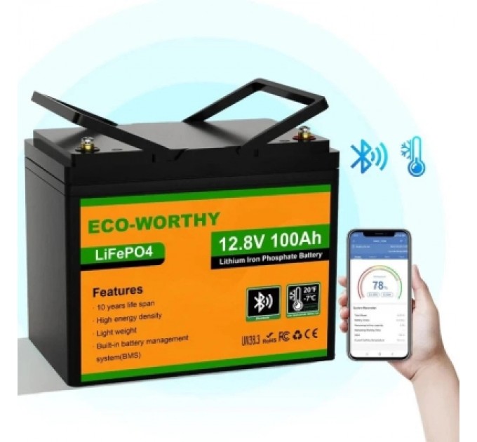 Батарея LiFePo4 Eco-Worthy 12.8V 100Ah LCD (Eco-Worthy-12100bt)