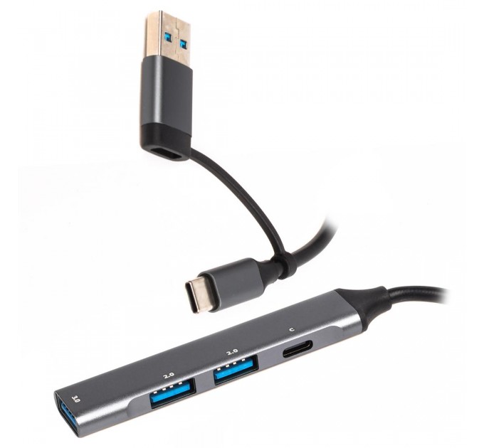 Концентратор USB Type-C/USB Maxxter 1xUSB-A 3.0, 2xUSB-A 2.0, 1xUSB-C Gray (HU3C-4P1CN-01)