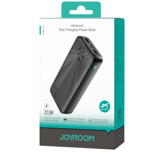Батарея універсальна JOYROOM 20000mAh 22,5W PD, QC/3.0, 2*USB-A, USB-C In/Out Black (JR-PBF16)