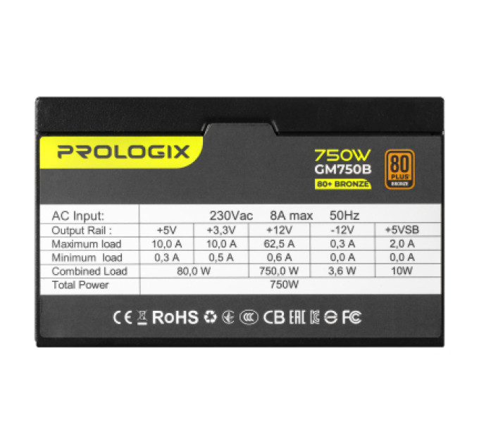 Prologix Блок живлення Prologix 750W (GM750B 750W 80+ Bronze)