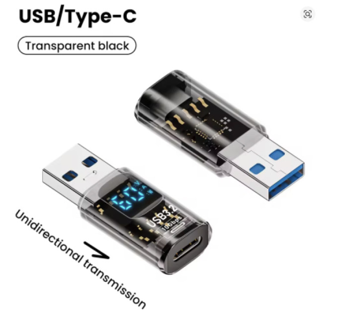 XoKo Перехідник USB 3.2 AM to USB-C F 10Gbps QC 36W PD60W with display XoKo (AC-230TCU)