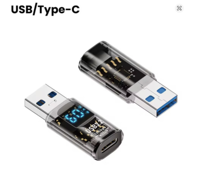 XoKo Перехідник USB 3.2 AM to USB-C F 10Gbps QC 36W PD60W with display XoKo (AC-230TCU)