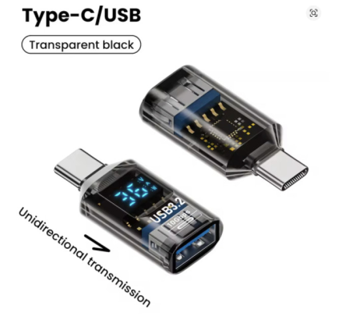 XoKo Перехідник OTG USB 3.2 AF to USB-C M 10Gbps QC 36W with display XoKo (AC-322UTC)
