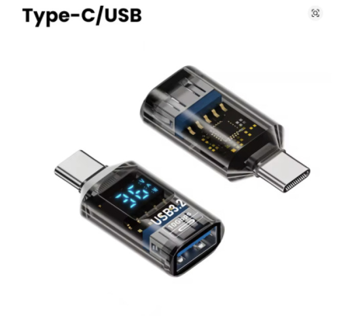 XoKo Перехідник OTG USB 3.2 AF to USB-C M 10Gbps QC 36W with display XoKo (AC-322UTC)